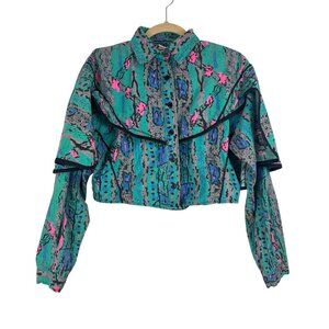 VTG Wagon Wheels S Cropped Western Shirt Jacket Multicolor Southwest Print
